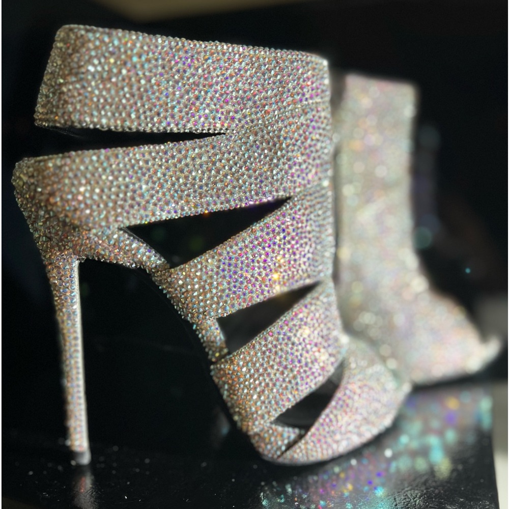 Giuseppe Zanotti Silver Swarovski Strass Crystal Shoes Booties 36.5 Gorgeous! - Picture 10 of 12